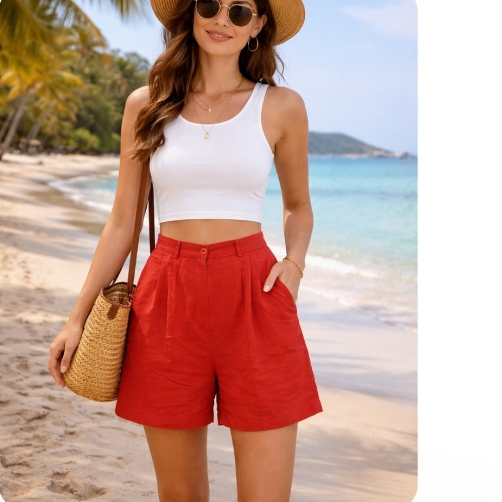 Cutter & Buck  Paperbag Shorts Women‎ Size 10  RED High Waist
